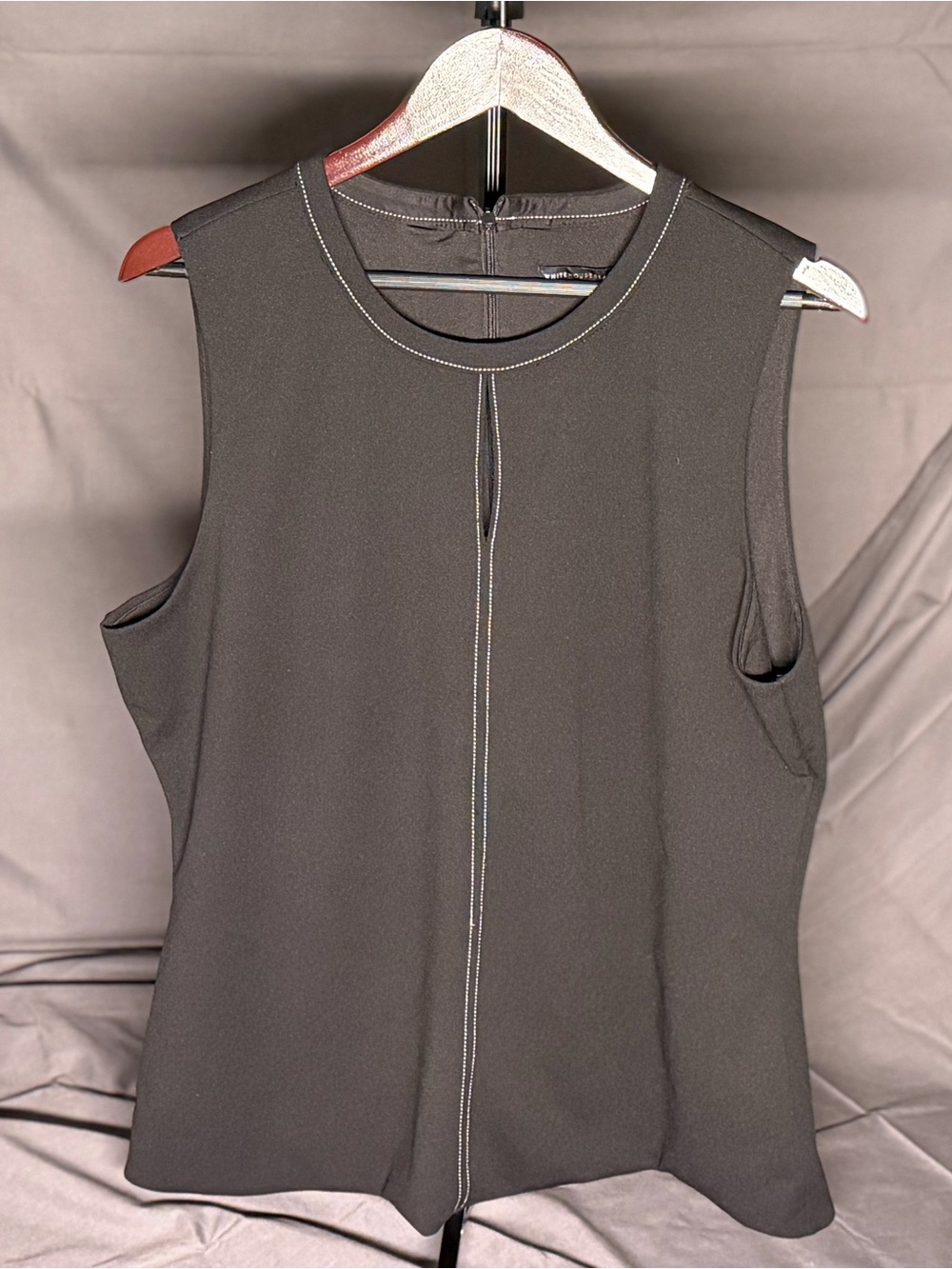 White House Black Market Black Sleeveless Top with Contrast Stitching
